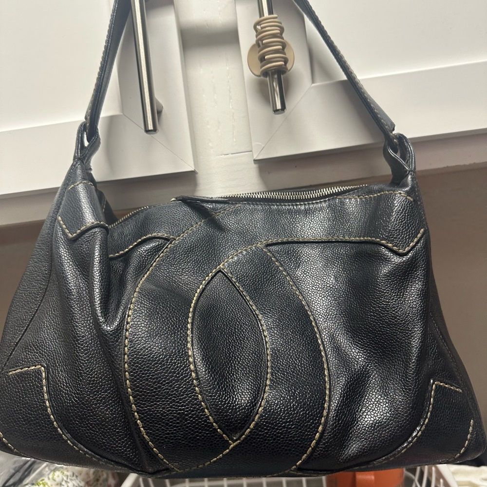 Chanel CC Black Caviar Leather Hobo Shoulder Bag